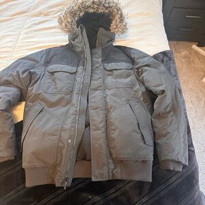 The North Face Men's Charcoal Puffer Jacket with Fur Hood
